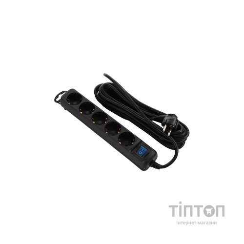 Мережевий подовжувач 2E 5XSchuko з вимикачем, 5м, black (2E-U05ES15M5BK)