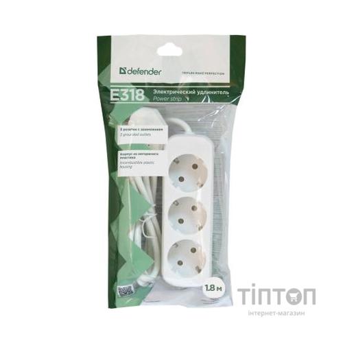 Мережевий подовжувач Defender E318 1.8 m 3 роз white (99221)
