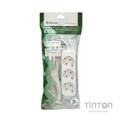 Мережевий подовжувач Defender E330 3.0 m 3 роз white (99222)