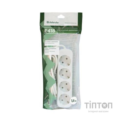 Мережевий подовжувач Defender E418 1.8 m 4 роз white (99225)