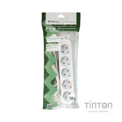 Мережевий подовжувач Defender E518 1.8 m 5 роз white (99229)