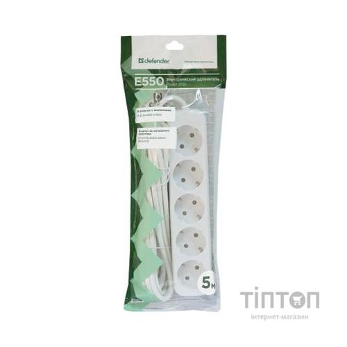 Мережевий подовжувач Defender E550 5.0 m 5 роз white (99231)