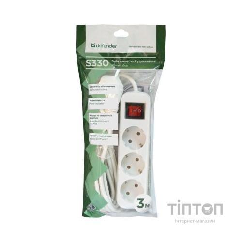Мережевий подовжувач Defender S330 3.0 m 3 роз switch white (99234)