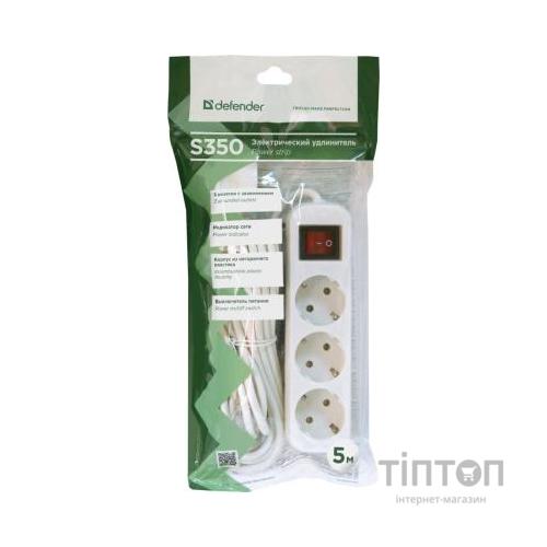 Мережевий подовжувач Defender S350 5.0 m 3 роз switch white (99235)