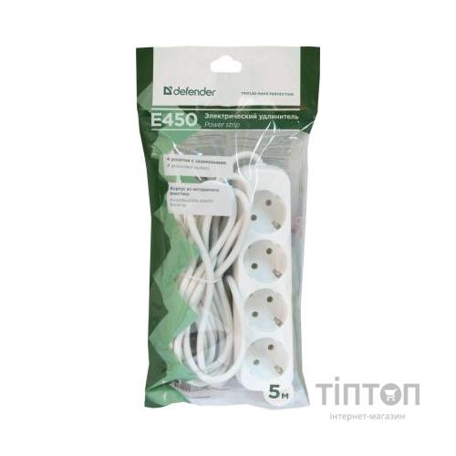 Мережевий подовжувач Defender S450 5.0 m 4 роз switch white (99239)