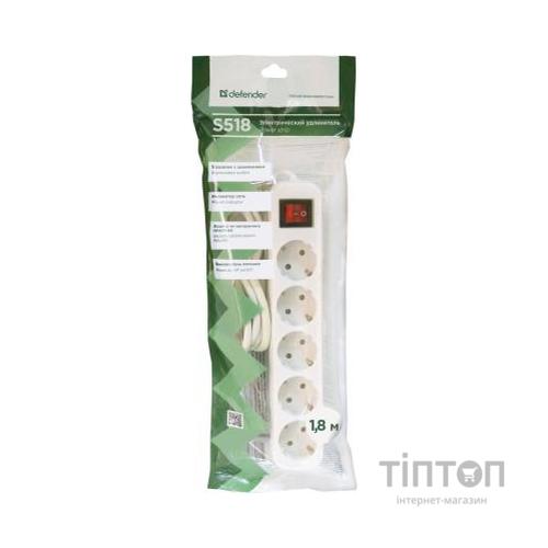 Мережевий подовжувач Defender S518 1.8 m 5 роз switch white (99241)