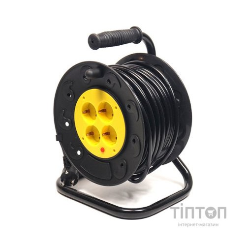 Мережевий подовжувач PowerPlant катушка 25 м, 3x2.5мм2, 16А, 4 розетки (PPRA16M25S4L)