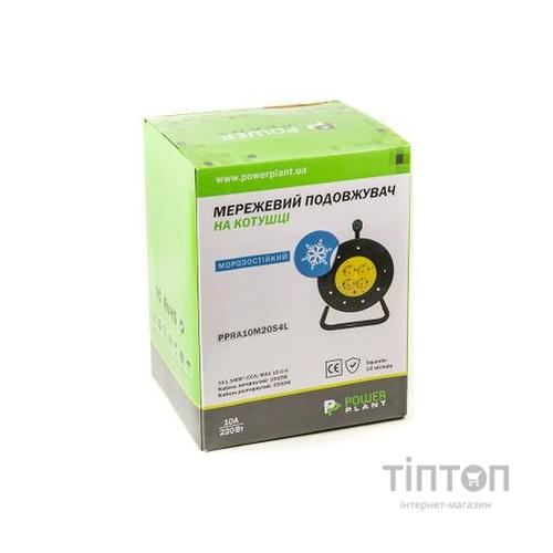 Мережевий подовжувач PowerPlant на катушке 40 м, 4 розетки, морозостойкий (JY-2002/40) (PPRA10M40S4L)