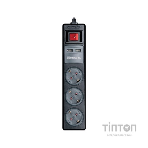 Мережевий подовжувач REAL-EL RS-3 USB CHARGE 1.8 m, black (EL122500001)