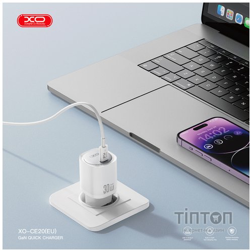 Мережевий зардний пристрій XO CE20 - 33W Single port USB-C PD30W/PPS33W White