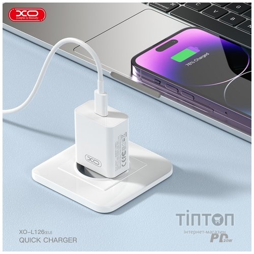 Мережевий зардний пристрій XO L126 - 20W PD Single port USB-C White