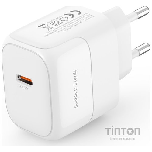 Мережевий зардний пристрій XO L136 - 20W PD Single port USB-C White
