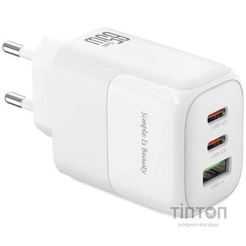 Мережевий зардний пристрій XO L139 - 65W PD Dual USB-C & 18W QC USB-A White