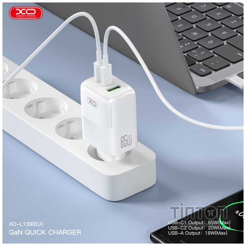 Мережевий зардний пристрій XO L139 - 65W PD Dual USB-C & 18W QC USB-A White