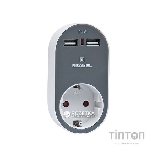 Мережевий зарядний пристрій REAL-EL USB-устройств + розетка (CS-20)