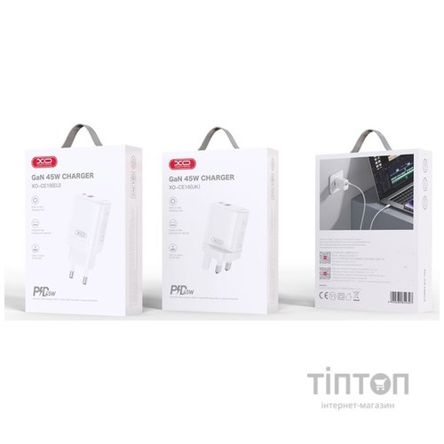 Мережевий зарядний пристрій XO CE16 - 45W PD USB-C & 22.5W QC USB-A White