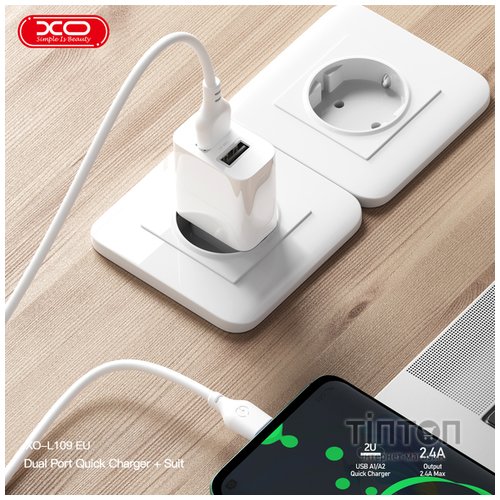Мережевий зарядний пристрій XO L109 - 12W Dual port USB-A White