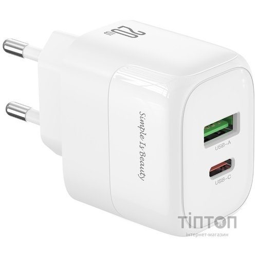 Мережевий зарядний пристрій XO L137 - 20W PD USB-C & 18W QC USB-A White