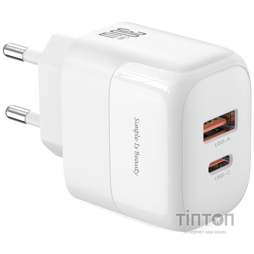 Мережевий зарядний пристрій XO L138 - 30W PD USB-C & 18W QC USB-A White