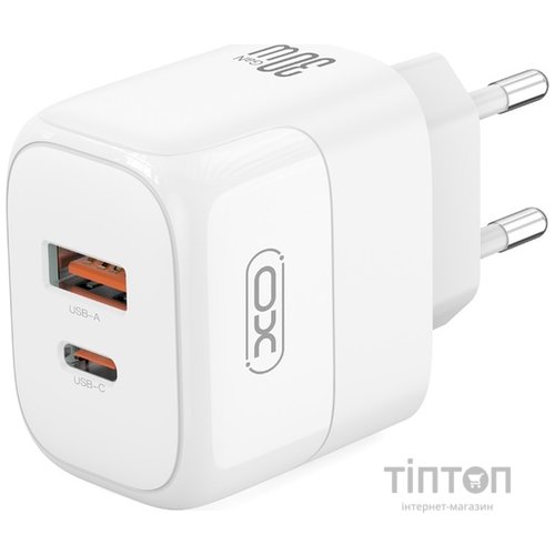 Мережевий зарядний пристрій XO L138 - 30W PD USB-C & 18W QC USB-A White