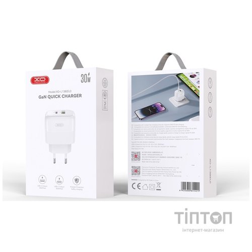 Мережевий зарядний пристрій XO L138 - 30W PD USB-C & 18W QC USB-A White