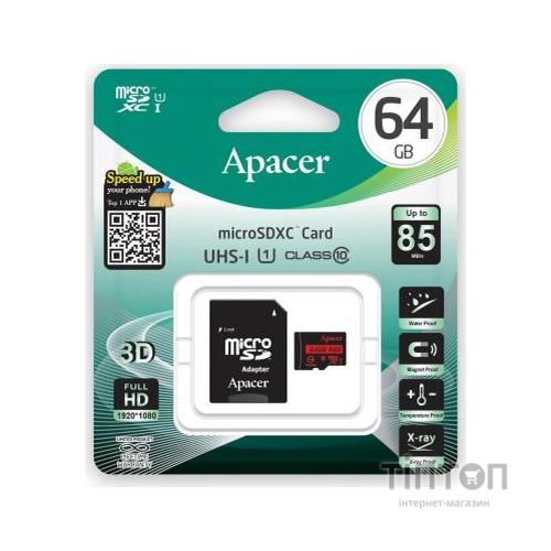 MicroSD Apacer 64GB UHS-I U1 adapter (R85MB/s)