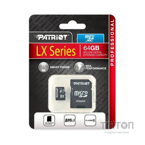 MicroSD Patriot 64GB class10 UHS-1 (PSF64GMCSDXC10) з адаптером
