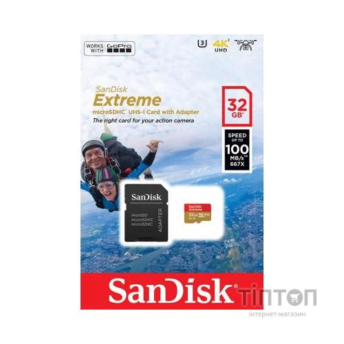 MicroSD SanDisk 32GB V30 A1 UHS-I U3 R100/W60MB/s 4K Extreme Action SD