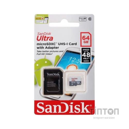 MicroSD Sandisk 64GB Ultra C10 80MB/s SD adapter