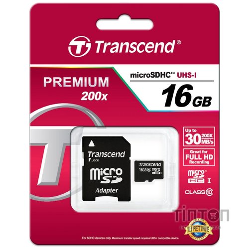 MicroSD Transcend 16Gb class 10 + SD адаптер