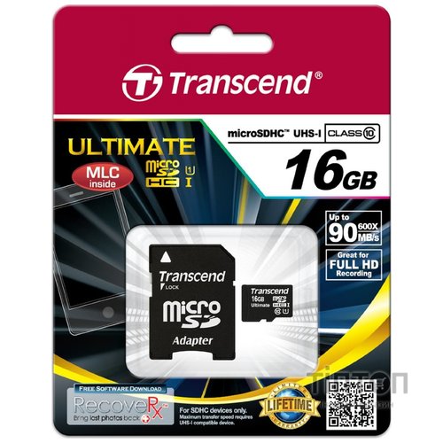 MicroSD Transcend 16Gb class 10 + SD адаптер
