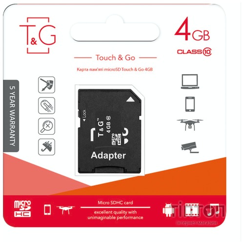 MicroSDHC   4GB UHS-I Class 10 T&G + SD-adapter (TG-4GBSDCL10-01)