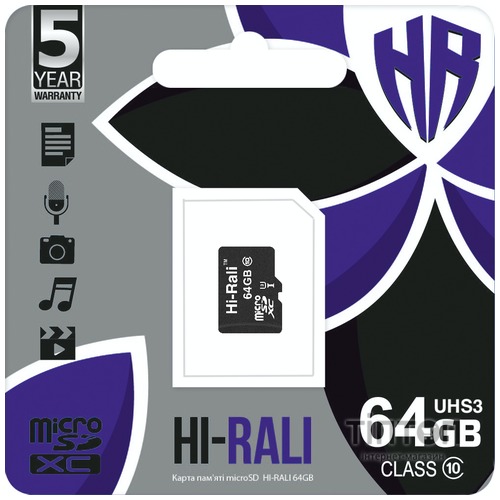 MicroSDHC 64GB UHS-I/U3 Class 10 Hi-Rali (HI-64GBSDU3CL10-00)