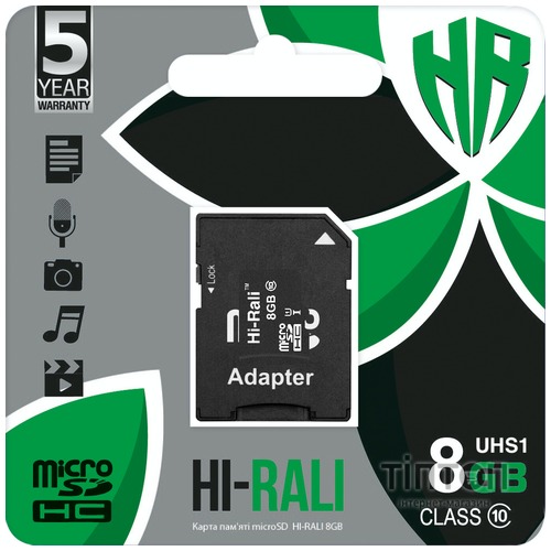 Карта пам'яті Hi-Rali 8GB microSDHC class 10 UHS-I (HI-8GBSD10U1-01)