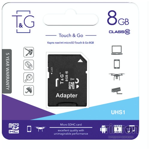 Карта пам'яті T&G 8GB microSDHC class 10 UHS-I (TG-8GBSD10U1-01)