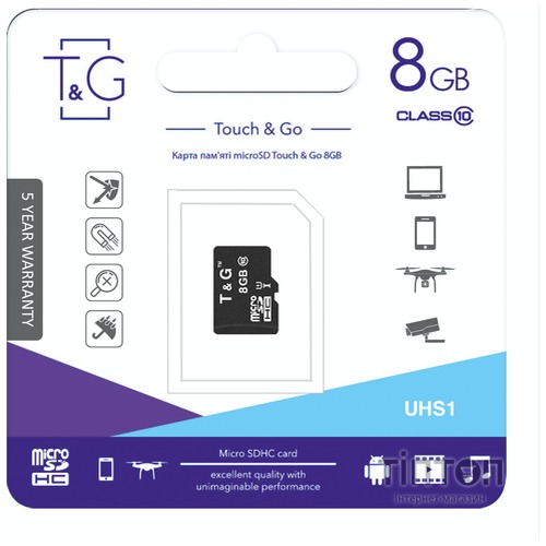 Карта пам'яті T&G 8GB microSDHC class 10 UHS-I (TG-8GBSD10U1-00)