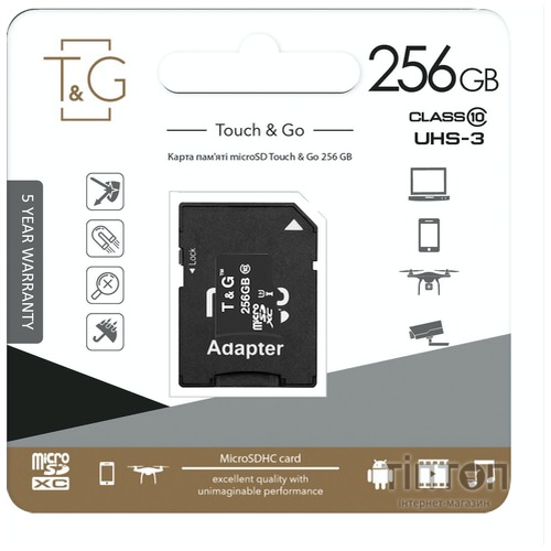 Карта пам'яті T&G 256GB microSDXC class 10 UHS-I U3 (TG-256GBSD10U3-01)