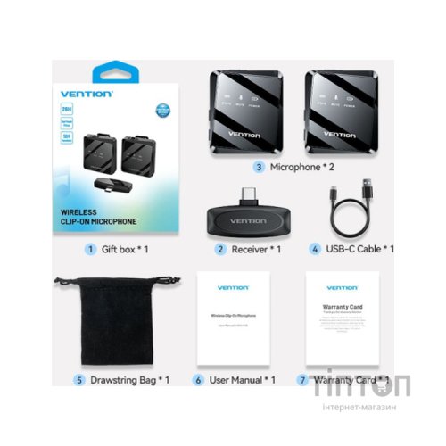 Мікрофон Vention USB-C 2-Pack Wireless Lavalier Black (NCBB0)