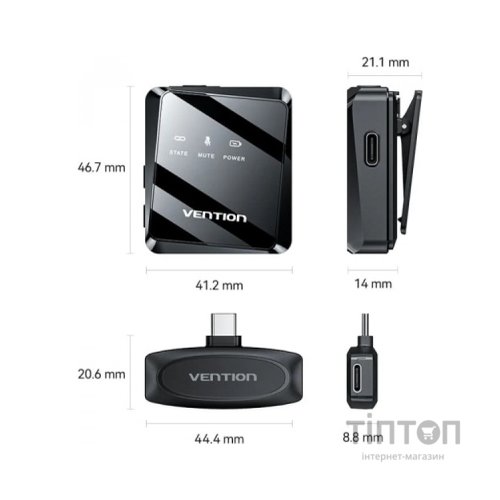 Мікрофон Vention USB-C 2-Pack Wireless Lavalier Black (NCBB0)