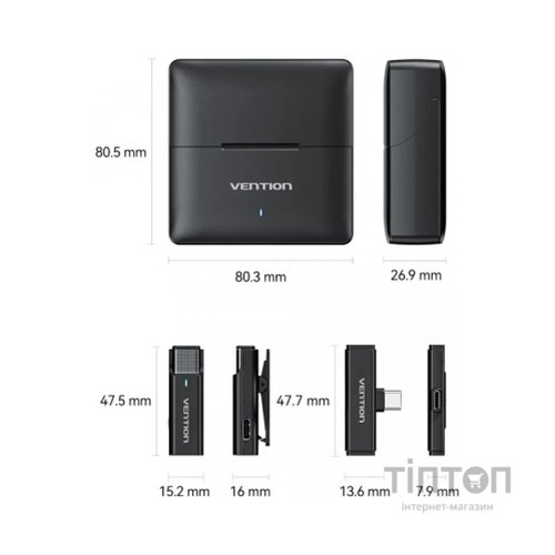 Мікрофон Vention USB-C 2-Pack Wireless Lavalier with Charging Case (NCAB0)