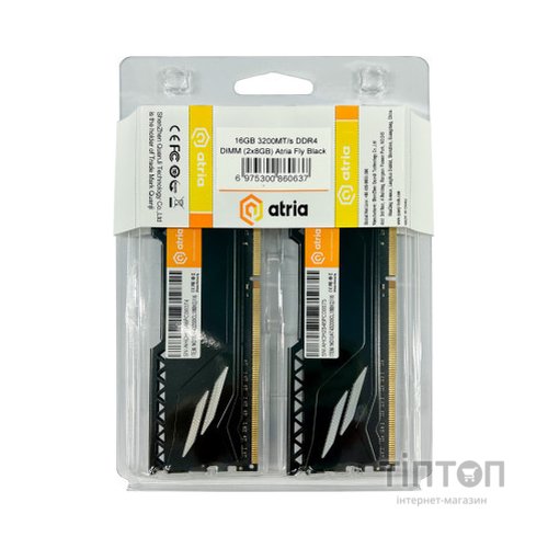 Модуль пам'яті для комп'ютера DDR4 16GB (2x8GB) 3200 MHz Fly Black ATRIA (UAT43200CL18BK2/16)