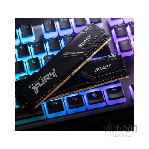 Модуль пам'яті для комп'ютера DDR4 16GB (2x8GB) 3600 MHz Fury Beast Black Kingston Fury (ex.HyperX) (KF436C17BBK2/16)