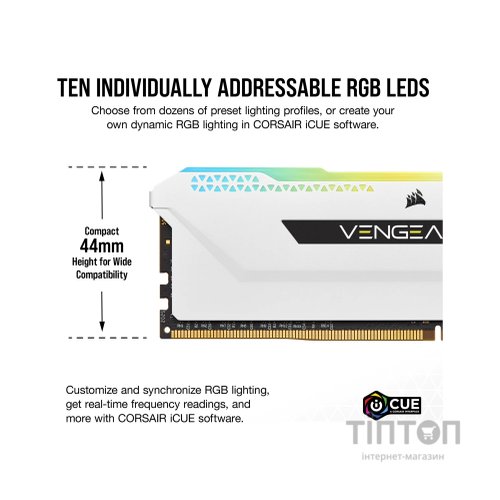 Модуль пам'яті для комп'ютера DDR4 16GB (2x8GGB) 3600 MHz Vengeance RGB Pro SL White Corsair (CMH16GX4M2D3600C18W)