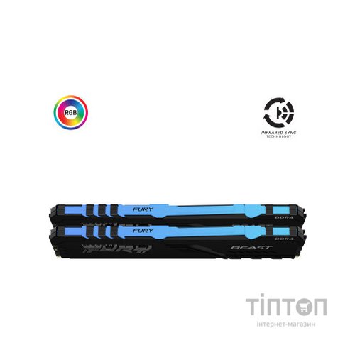 Модуль пам'яті для комп'ютера DDR4 32GB (2x16GB) 3600 MHz Fury Beast RGB Kingston Fury (ex.HyperX) (KF436C18BBAK2/32)