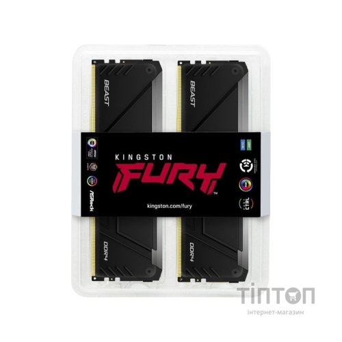Модуль пам'яті для комп'ютера DDR4 64GB (2x32GB) 3200 MHz Beast RGB Black Kingston Fury (ex.HyperX) (KF432C16BB2AK2/64)