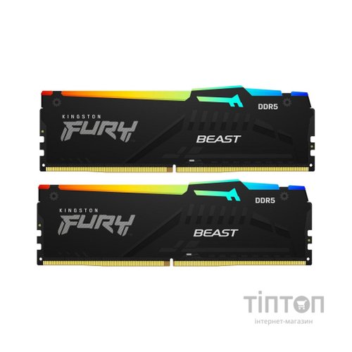 Модуль пам'яті для комп'ютера DDR5 16GB (2x8GB) 4800 MHz FURY Beast RGB Kingston Fury (ex.HyperX) (KF548C38BBAK2-16)