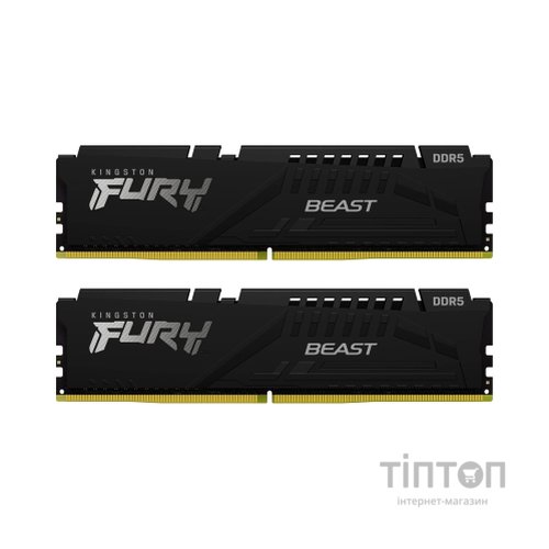 Модуль пам'яті для комп'ютера DDR5 16GB (2x8GB) 5200 MHz FURY Beast Black Kingston Fury (ex.HyperX) (KF552C40BBK2-16)