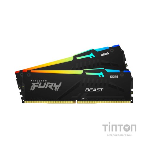 Модуль пам'яті для комп'ютера DDR5 16GB (2x8GB) 5600 MHz FURY Beast RGB Kingston Fury (ex.HyperX) (KF556C36BBEAK2-16)