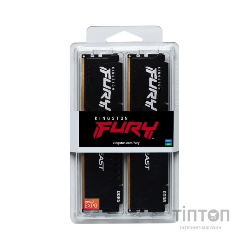 Модуль пам'яті для комп'ютера DDR5 32GB (2x16GB) 5200 MHz Beast AM5 Black Kingston Fury (ex.HyperX) (KF552C36BBEK2-32)
