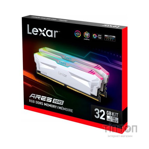 Модуль пам'яті для комп'ютера DDR5 32GB (2x(16GB) 6400 MHz Ares RGB White Lexar (LD5EU016G-R6400GDWA)